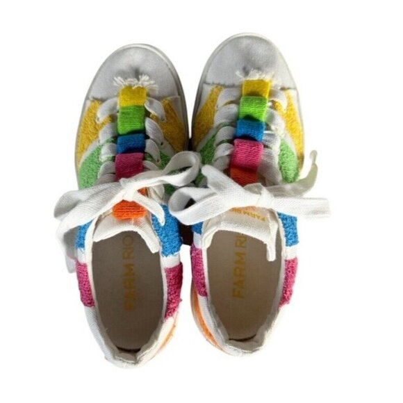Farm Rio Women's Sz 8 Rainbow Terry Flatform Sneakers Pink Green Blue - Picture 3 of 14